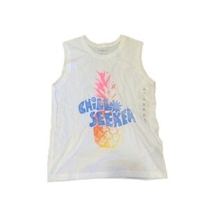 Old Navy White Tank Top with Pink, Orange & Blue Pineapple Graphic